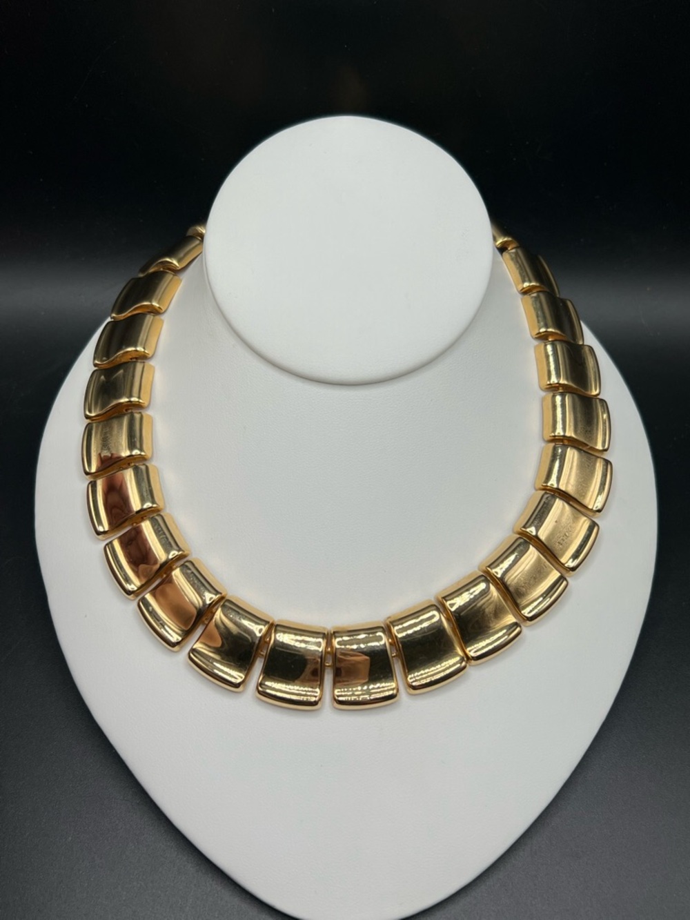 Vintage Gold Tone Link Necklace Chunky Collar 80s